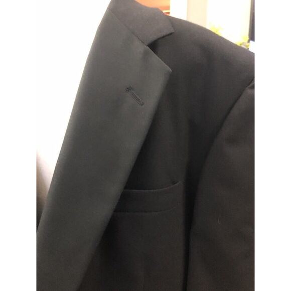 TOM JAMES BESPOKE BLACK TUXEDO ONE BUTTON 100%WOOL MADE IN U.S.A. APPROX.45LONG - Picture 3 of 12